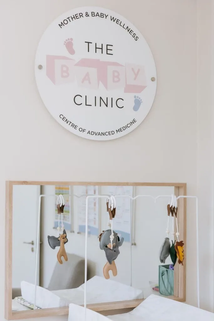 The Baby Clinic sign inside the Centre of Advanced Medicine in Waverley, Johannesburg